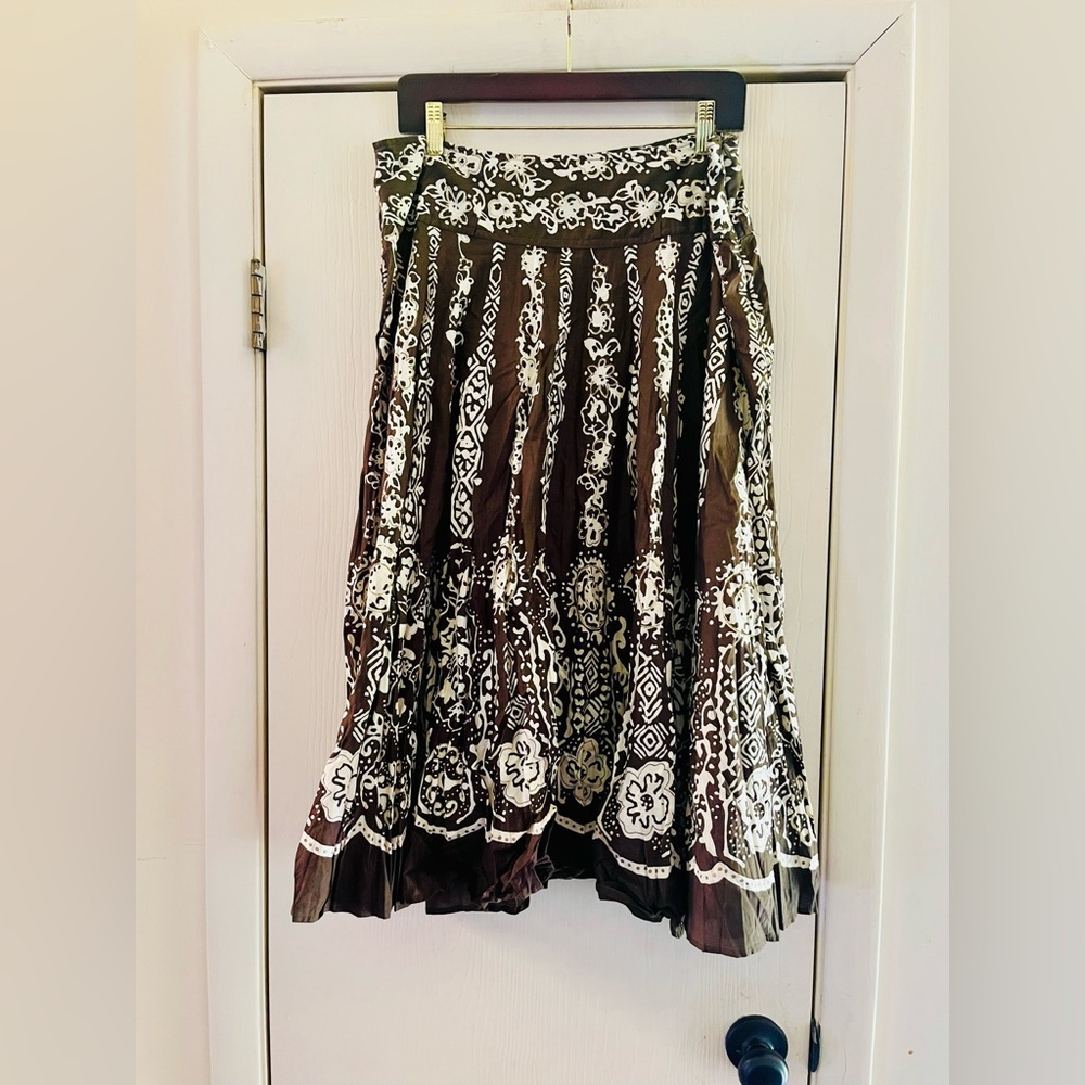 Boho Embroidered Cotton Hippie Mid Rise A Line Beachy Summer Block Print Skirt